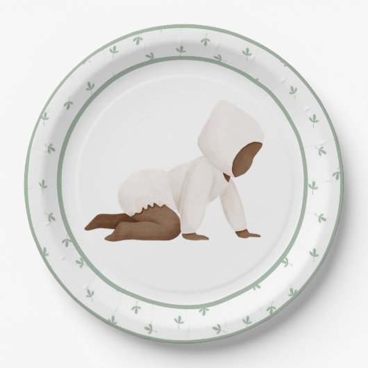 Cute Waterverf Baby kruipend Baby shower Papieren Bordje (Voorkant)