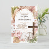 Cute Waterverf Baby Lamb Girl Baptisme Kaart (Staand voorkant)