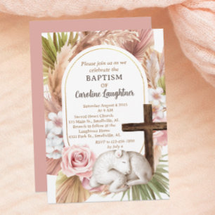 Cute Waterverf Baby Lamb Girl Baptisme Kaart