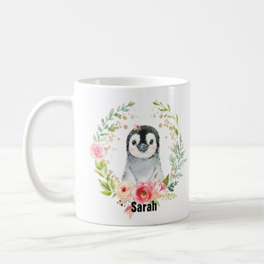 Cute Waterverf Baby Penguin Koffiemok (Links)