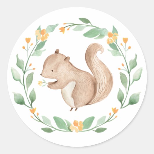 Cute Waterverf Baby Squirrel Greenery Wreath Ronde Sticker (Voorkant)