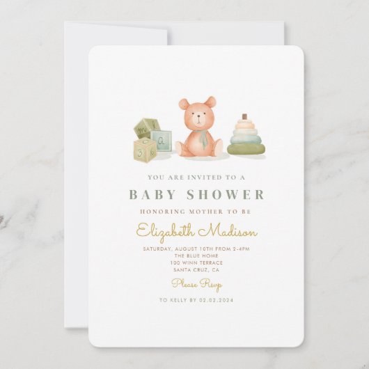 Cute Waterverf Baby Toys Baby shower Kaart (Voorkant)