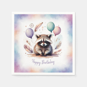 Cute Waterverf Baby Wasbeer Ballonnen Verjaardag Servet