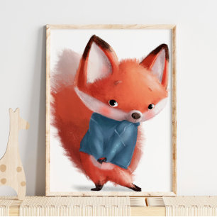 Cute Waterverf Bashful Fox   Fox Wall Print