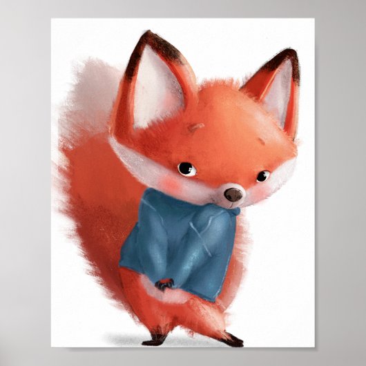 Cute Waterverf Bashful Fox | Fox Wall Print (Voorkant)