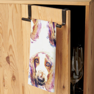Cute Waterverf Basset Hound Dog Face Head Theedoek