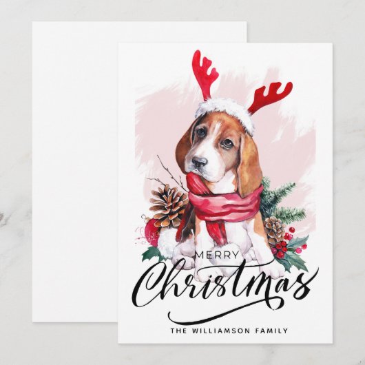 Cute Waterverf Beagle Dog-kerstkaart Feestdagenkaart (Voorkant / Achterkant)