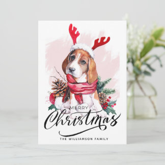 Cute Waterverf Beagle Dog-kerstkaart Feestdagenkaart