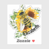 Cute Waterverf Bee Gele Zonnebloemen Aangepaste na Sticker (Vel)