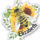 Cute Waterverf Bee Gele Zonnebloemen Aangepaste na Sticker (Voorkant)
