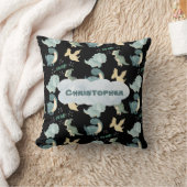 Cute Waterverf Black Dinosaur Pattern Blauwgroen N Kussen (Deken)