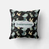 Cute Waterverf Black Dinosaur Pattern Blauwgroen N Kussen (Achterkant)