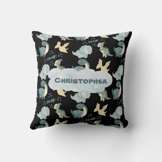 Cute Waterverf Black Dinosaur Pattern Blauwgroen N Kussen (Achterkant)