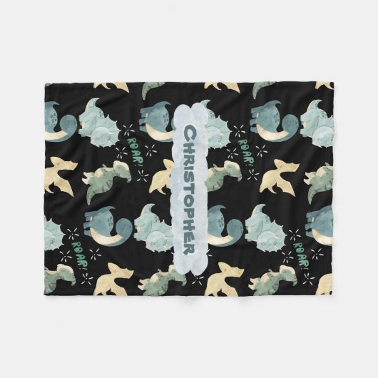 Cute Waterverf Black Dinosaur Pattern Fleece Deken (Voorkant (Horizontaal))