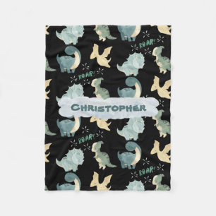 Cute Waterverf Black Dinosaur Pattern Fleece Deken