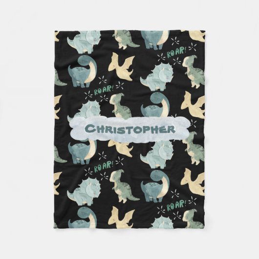 Cute Waterverf Black Dinosaur Pattern Fleece Deken (Voorkant)