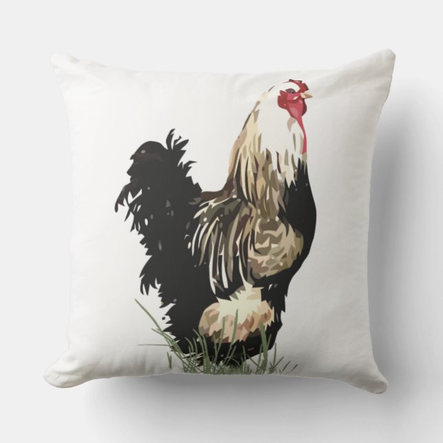 Cute Waterverf Black & White Rooster Chicken Bird Buitenkussen (Voorkant)