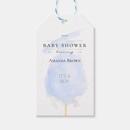 Cute Waterverf Blue Cotton Snoep Baby shower Cadeaulabel (Voorkant)