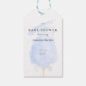 Cute Waterverf Blue Cotton Snoep Baby shower Cadeaulabel (Achterkant)