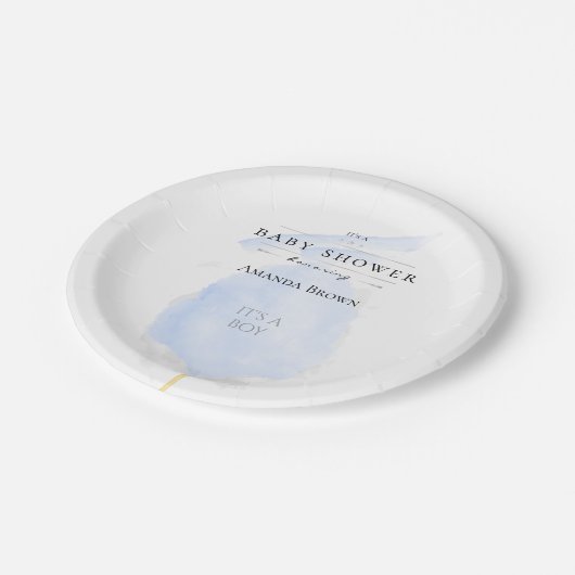 Cute Waterverf Blue Cotton Snoep Baby shower Papieren Bordje (Gekanteld)