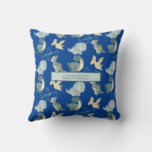 Cute Waterverf Blue Dinosaur Pattern Sierkussen (Achterkant)