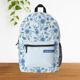 Cute Waterverf Blue Floral Pattern Bedrukte Rugzak