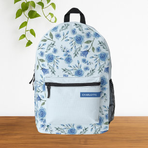 Cute Waterverf Blue Floral Pattern Bedrukte Rugzak