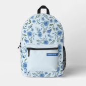 Cute Waterverf Blue Floral Pattern Bedrukte Rugzak (Voorkant)