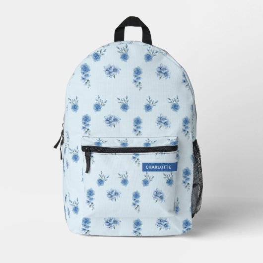 Cute Waterverf Blue Floral Pattern Bedrukte Rugzak (Voorkant)