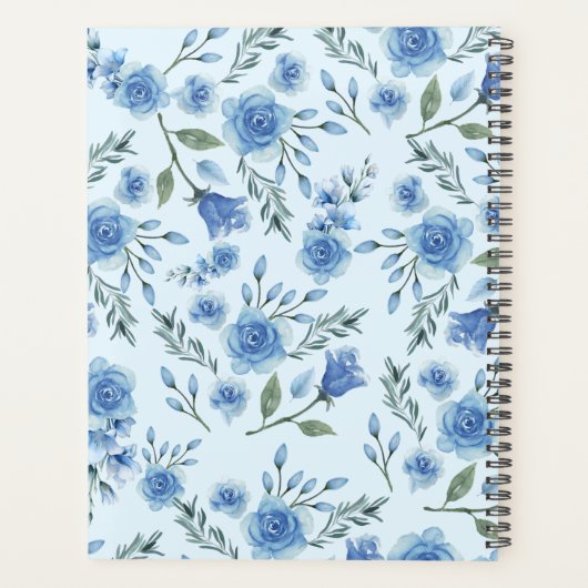 Cute Waterverf Blue Floral Pattern Planner (Achterkant)