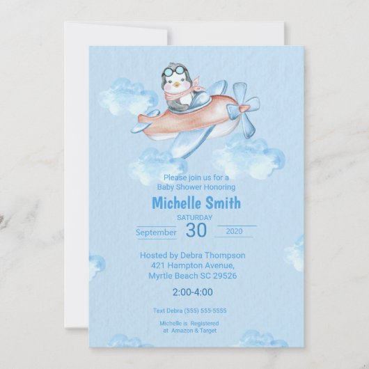 Cute Waterverf Blue Penguin Pilot Kaart (Voorkant)