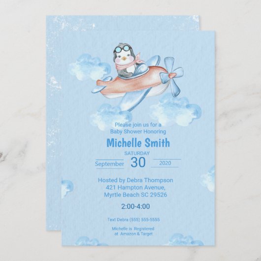 Cute Waterverf Blue Penguin Pilot Kaart (Voorkant / Achterkant)