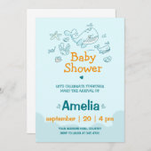 Cute Waterverf Blue Whale Boy Baby shower Kaart (Voorkant / Achterkant)