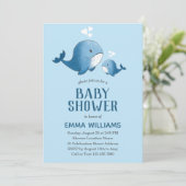 Cute Waterverf Blue Whale | Jongen Baby shower Kaart (Staand voorkant)