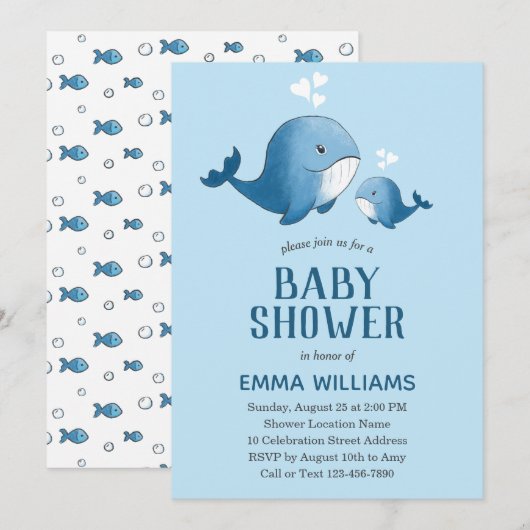 Cute Waterverf Blue Whale | Jongen Baby shower Kaart (Voorkant / Achterkant)