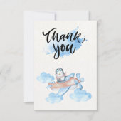 Cute Waterverf Blue White Pilot Penguin Bedankkaart (Voorkant)