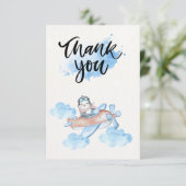 Cute Waterverf Blue White Pilot Penguin Bedankkaart (Staand voorkant)