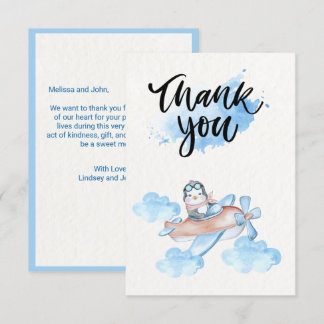 Cute Waterverf Blue White Pilot Penguin Bedankkaart