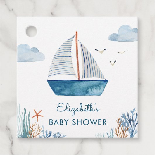 Cute Waterverf Boat Nautical Baby shower Bedankjes Labels (Voorkant)