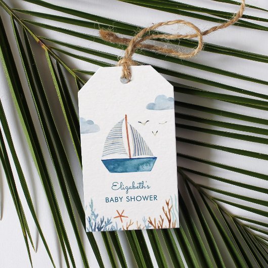 Cute Waterverf Boat Nautical Baby shower Cadeaulabel