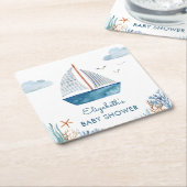 Cute Waterverf Boat Nautical Baby shower Kartonnen Onderzetters (Schuin)