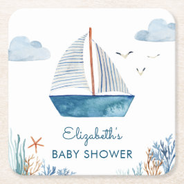 Cute Waterverf Boat Nautical Baby shower Kartonnen Onderzetters