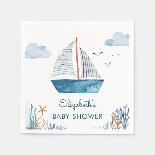 Cute Waterverf Boat Nautical Baby shower Servet (Voorkant)