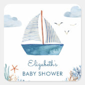 Cute Waterverf Boat Nautical Baby shower Vierkante Sticker (Voorkant)