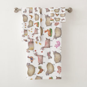 Cute Waterverf Boerderij Barn Animals Patroon Bad Handdoek