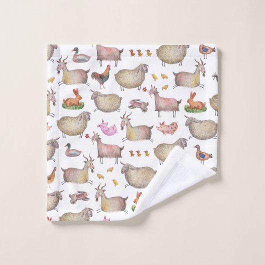 Cute Waterverf Boerderij Barn Animals Patroon Bad Handdoek (Wasdoekje)