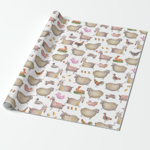 Cute Waterverf Boerderij Barn Animals Patroon Cadeaupapier