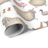 Cute Waterverf Boerderij Barn Animals Patroon Cadeaupapier (Rol Hoek)