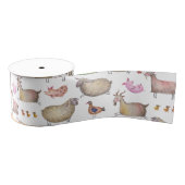 Cute Waterverf Boerderij Barn Animals Patroon Grosgrain Lint (Spoel)
