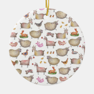 Cute Waterverf Boerderij Barn Animals Patroon Keramisch Ornament